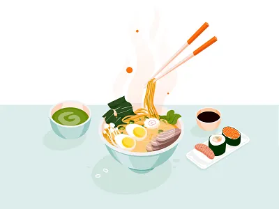 Food asian design food graphic illustration matcha pastel ramen sushi vector