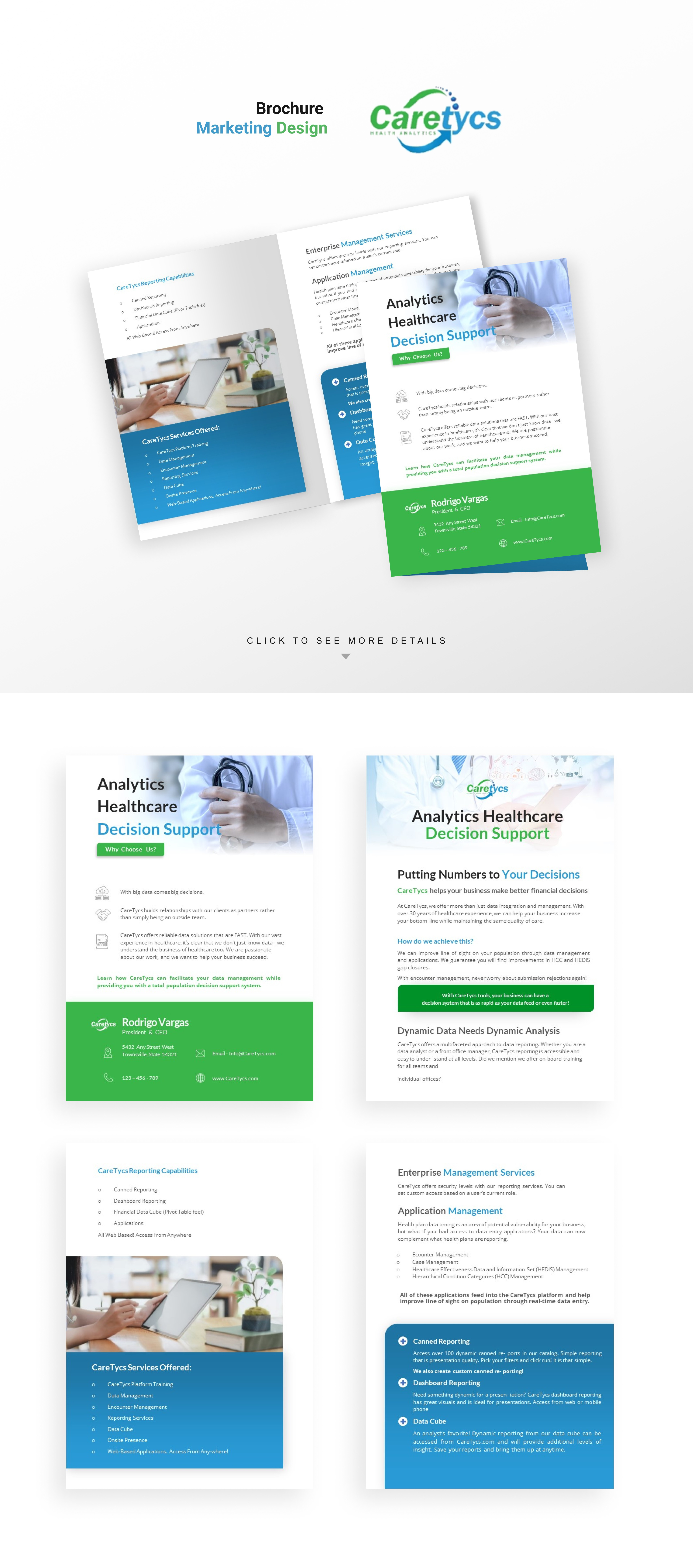 Caretycs Health Analytics — Brochure & Marketing Design brandidentity brochuredesign corporatebrochure editorialdesign graphicdesign healthcaredesign layoutdesign medicalmarketing printdesign trifolddesign