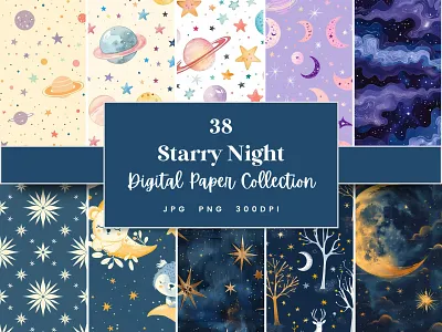 Starry Night Seamless Digital Paper commercial use digital paper digital texture galaxy background galaxy digital paper night background night digital paper night sky pattern printable background scrapbook paper stardust paper starry background starry night pattern