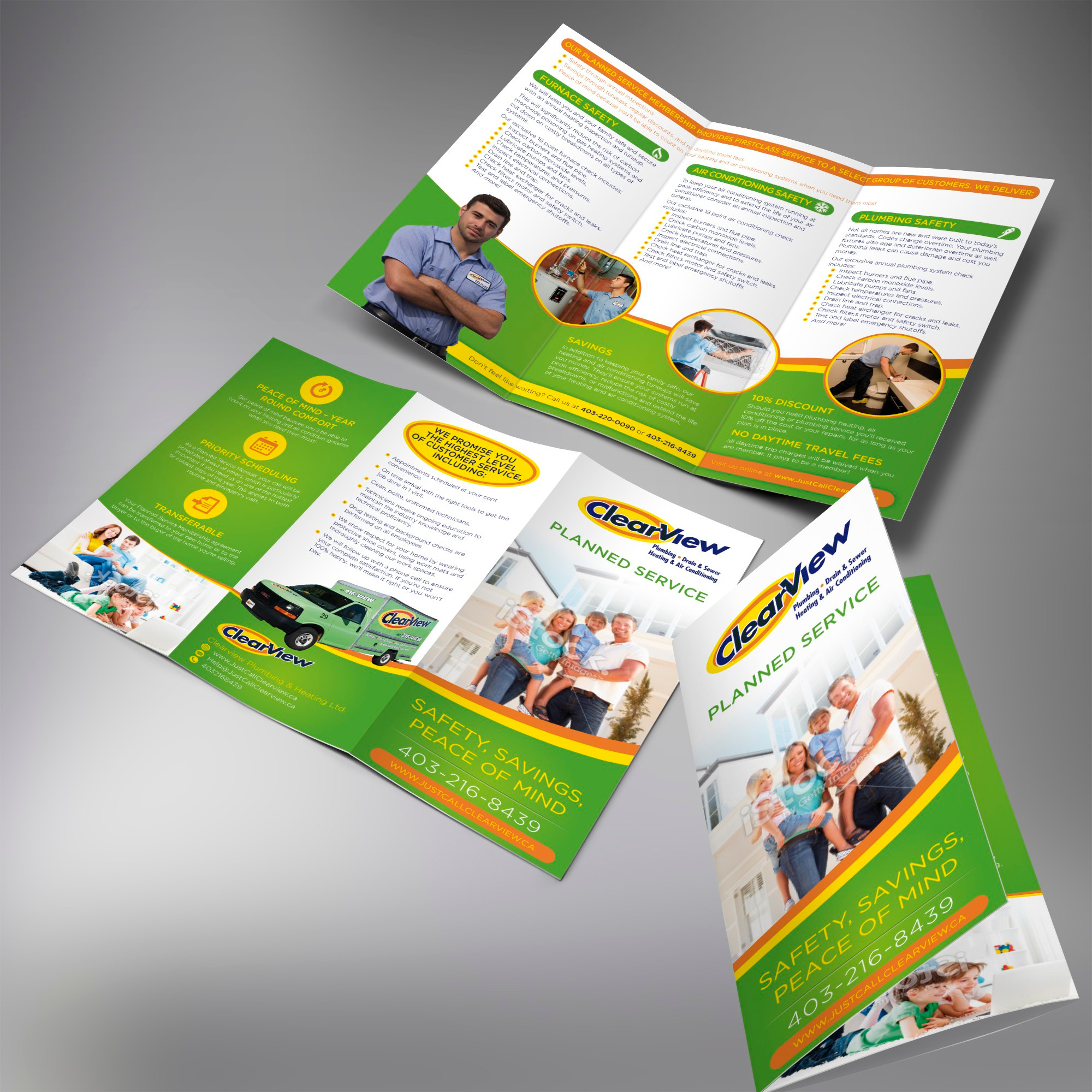 ClearView Plumbing — Trifold Planned Service Brochure brandidentity branding brochuredesign corporatebrochure graphic design graphicdesign homeservicesdesign layoutdesign marketingdesign marketingmaterial printdesign trifolddesign