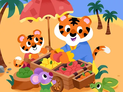 🐅🍎🌴🐍 animal art books cute illustration illustrator kid lit tiger vibrant