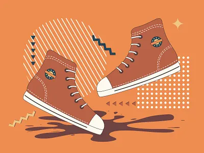 pair of sneakers on geometric background design footwear geometric graphic design illustration retro sport shoe vector graphic vector illustration vintage