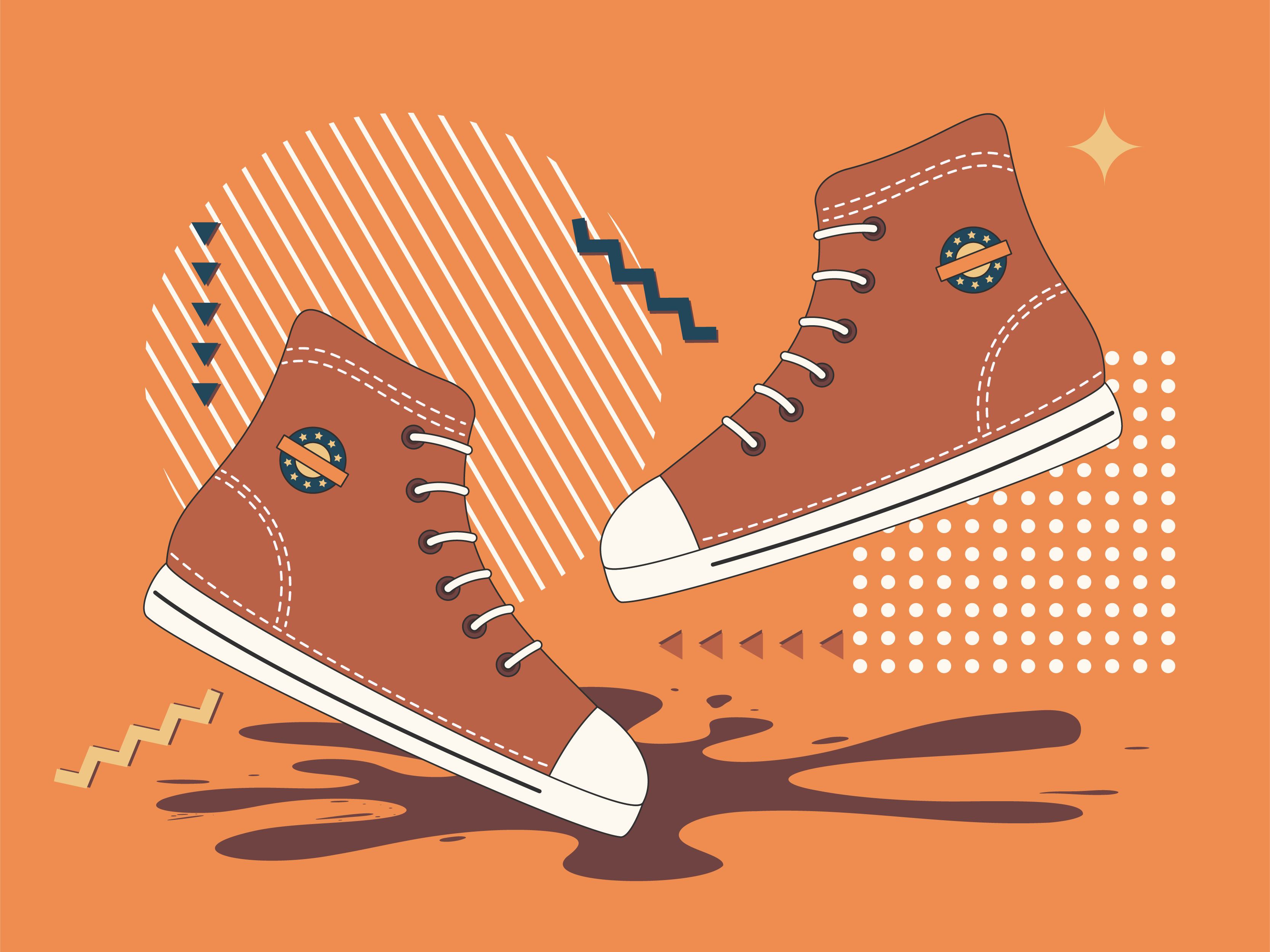 pair of sneakers on geometric background