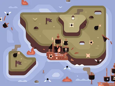 Claim your territory 2 attack design fire flag geometric graphic design illustration island land nature ocean pirate sea ship territory vector war warfare