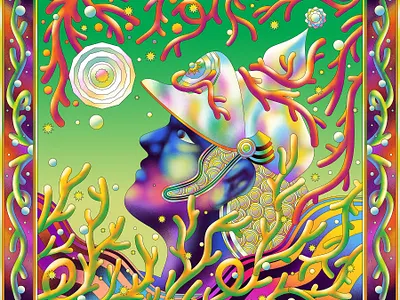 Mystic Flower - Personal Work affinity art direction color colour face fantasy flower glow graphic illustration illustrator ornate plants profile psychedelic retro texture vector vibrant work
