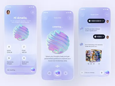 AI Voice Assistant App | Chat, Voice Interaction & Futuristic UI 3d ai ai app ai assistant app chat app chatbot ui design futuristic ui glassmorphism saas ui ui voice assistant voice ui web