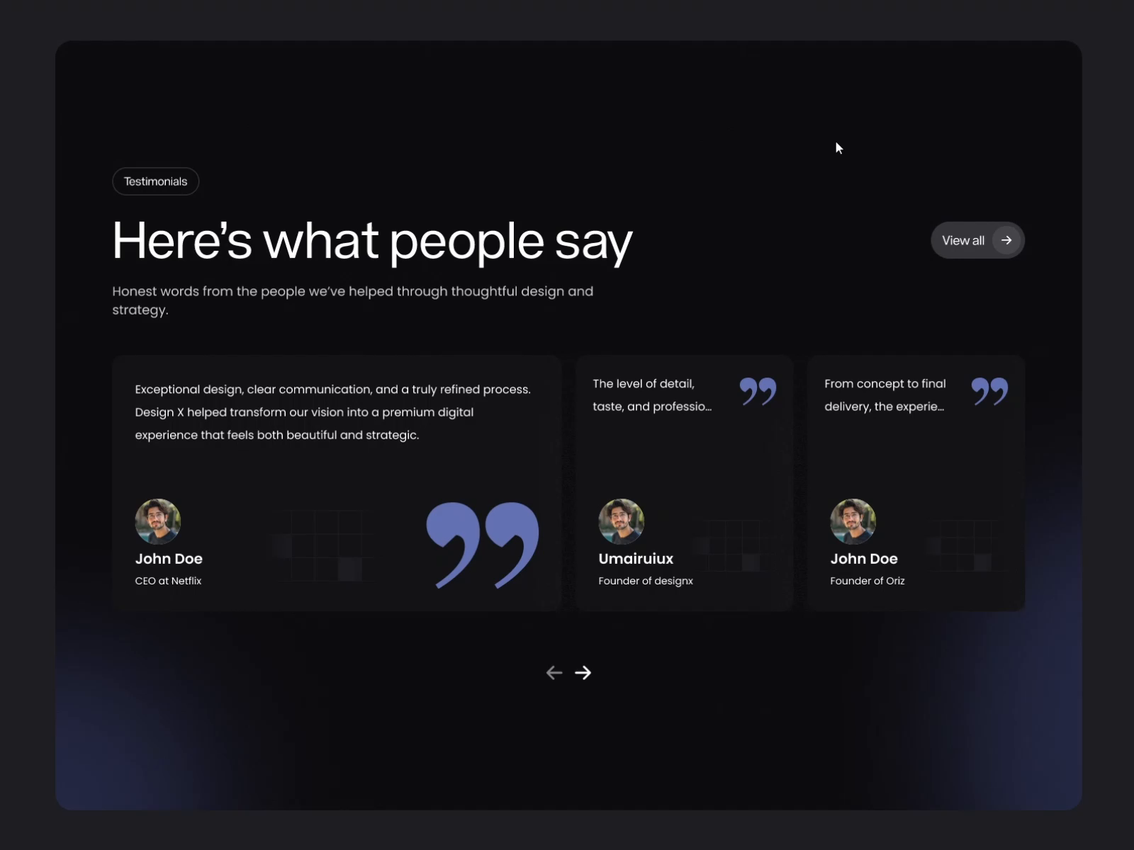 A testimonial section concept designed