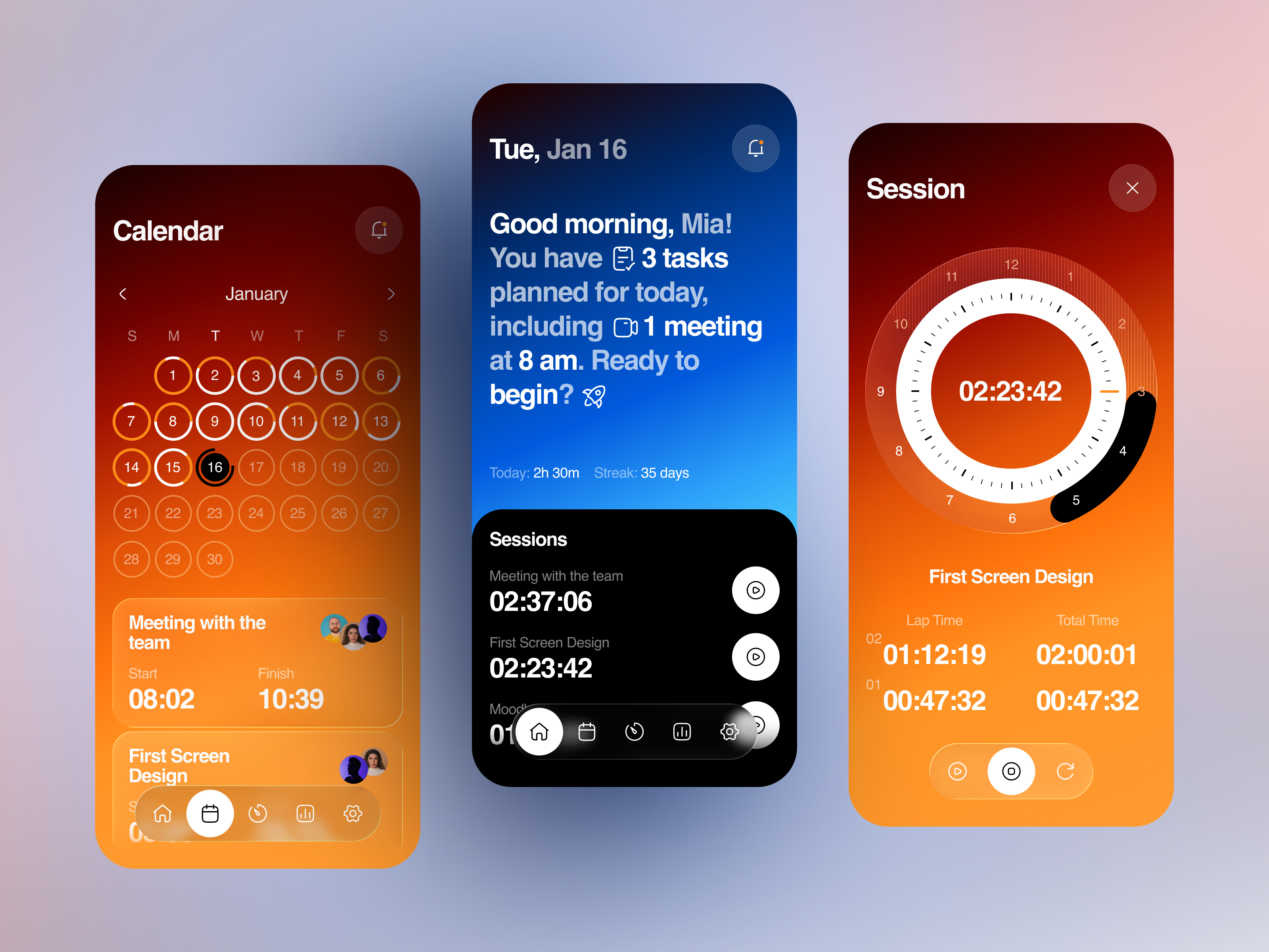 Time Tracking & Productivity Mobile App UI