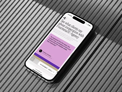 Fourmeta website: client testimonials motion graphics ux webdesign webdevelopment webflow