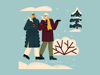 Walk and coffee characters coffee editorial flat freelance illustrator illustration illustrator pattern people texture walking winter
