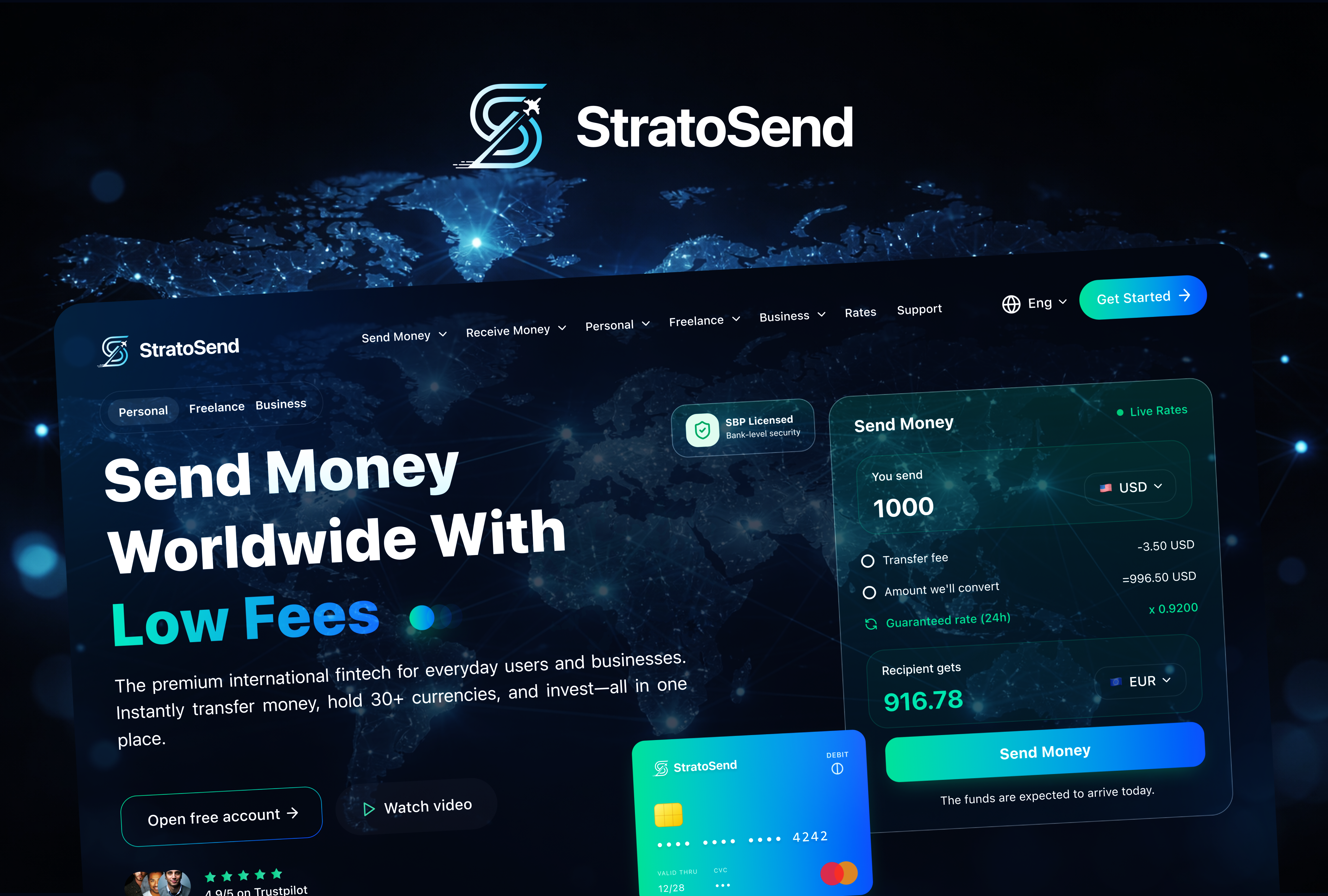 Modern Fintech Landing Page UI/UX Design banking app clean design crypto ui dashboard ui finance dashboard fintech fintech app fintech design global payments landing page mobile app ui modern ui money transfer payment app saas design startup design ui design ui ux design ux design web design