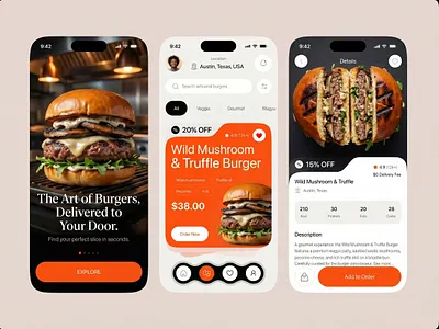 Gourmet Burger Delivery Mobile App burger delivery fast food food mobile mobile app ui ux