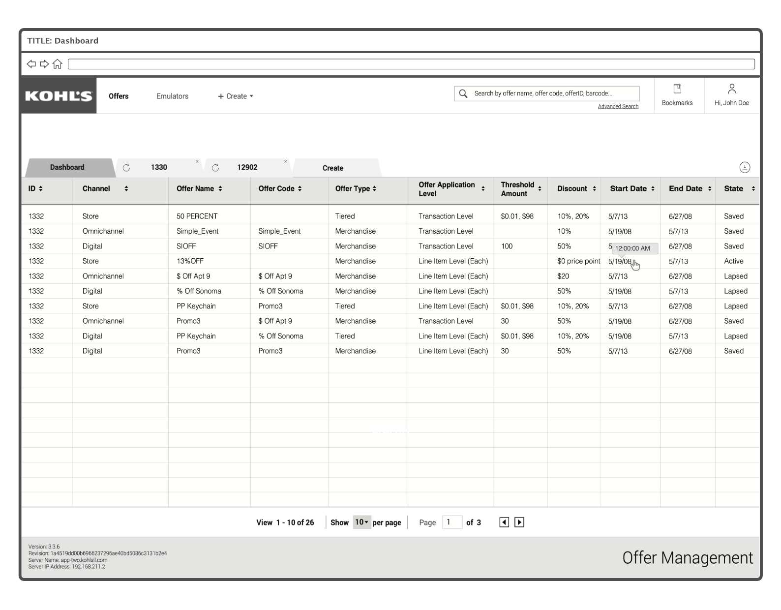 Wireframe Concept for Unified Promotional Offer Management dashboards information architecture omnichannel retail retail industry user experience web application wireframe