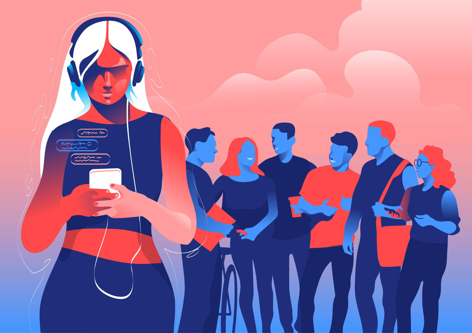 Social Isolation addiction asocial drifts away illustration isolation social disorder social issues social life technology virtual life