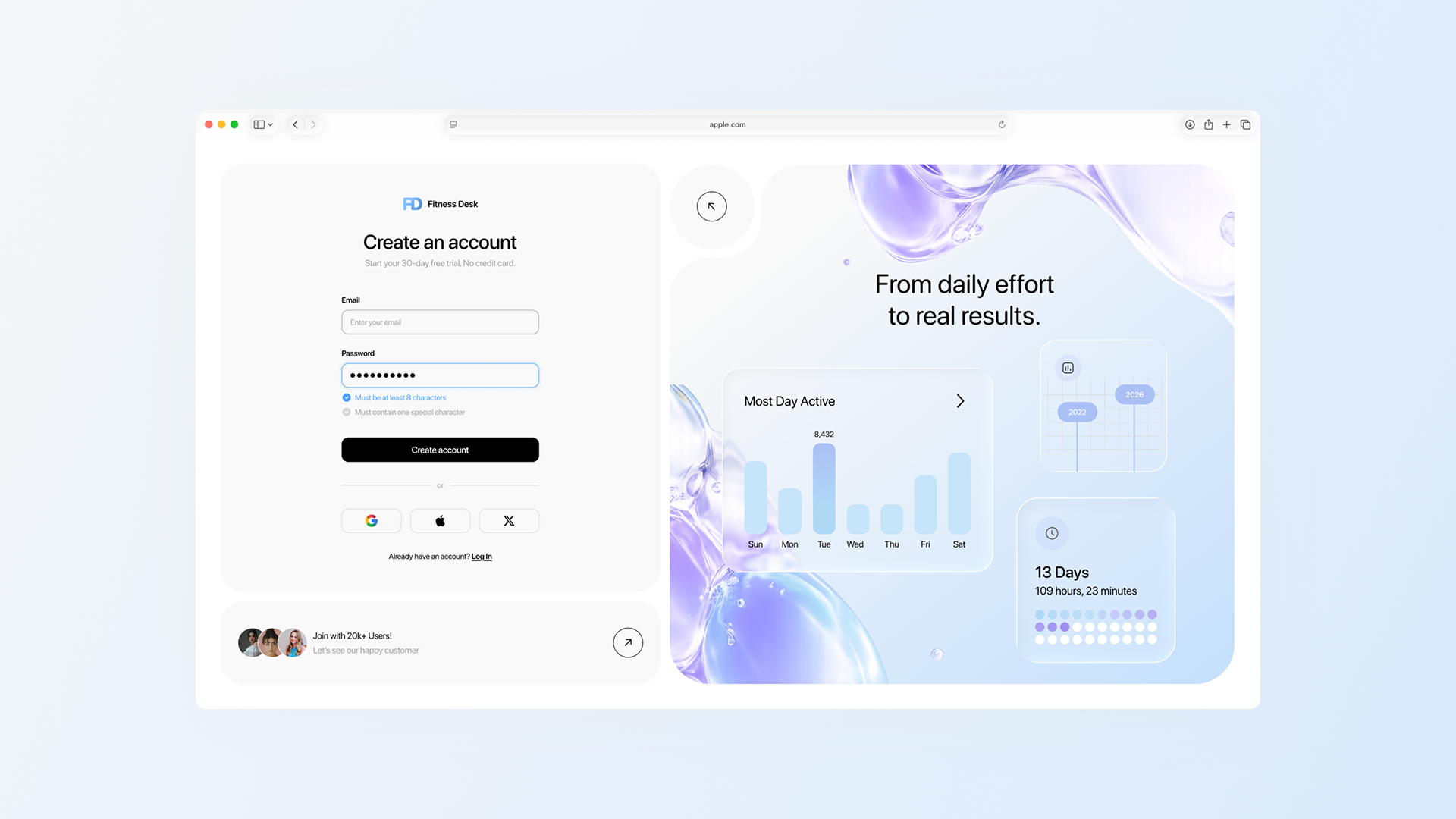 Sign Up Page — Fitness Desk Web App