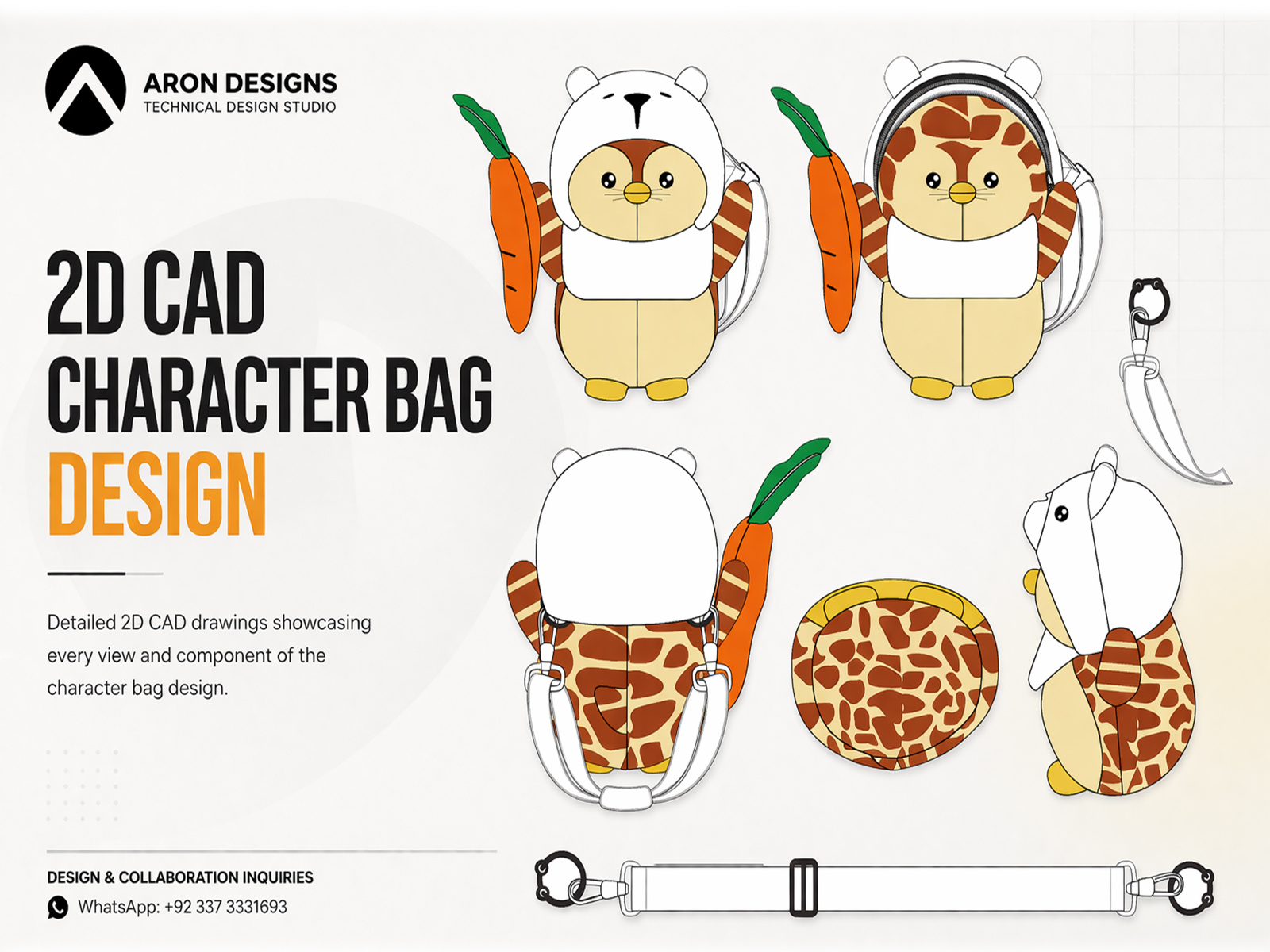KIDS CHARACTER BACKPACK DESIGN | 2D CAD PRODUCT VISUAL 2d drawing 2d illustration 2dcad animaldesign apperal design backpackdesign bagdesign cartoonstyle conceptdesign design drawing flat sketch fundesign graphic design illustration kidsproduct playfuldesign productdesign technical illustration