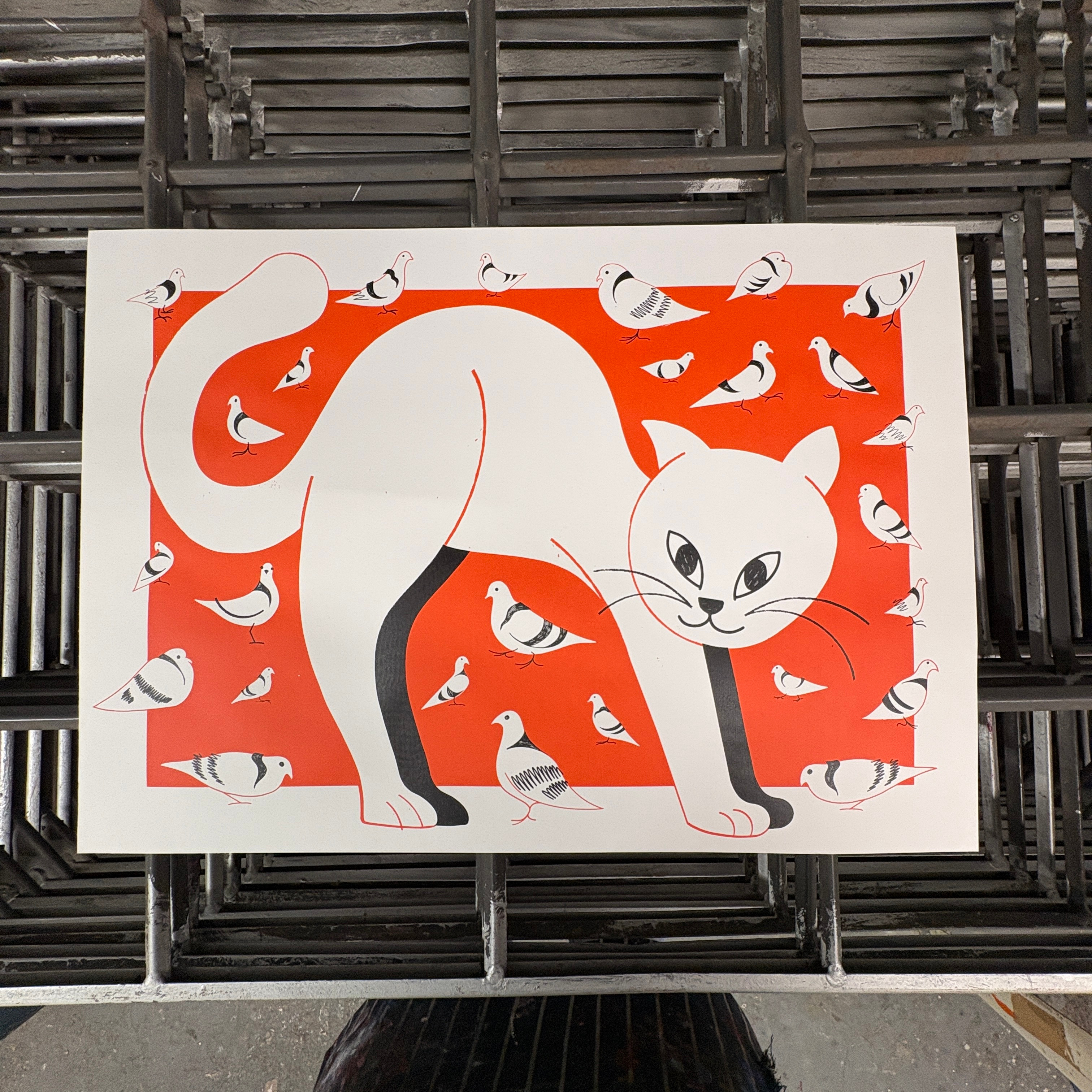 Cat Among the Pigeons - Screen Print colour design editorial illustration illustration print print making screen printing