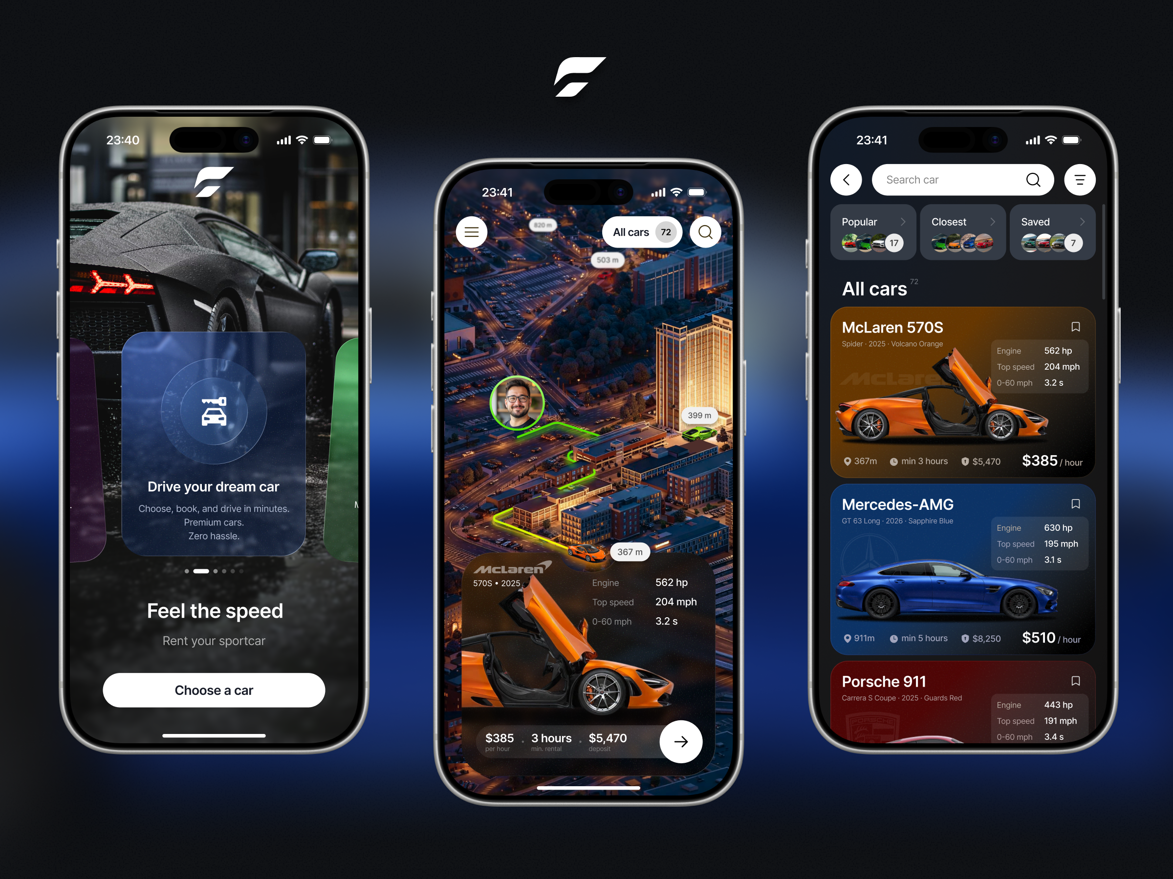 Sportcar Rental Mobile App UI