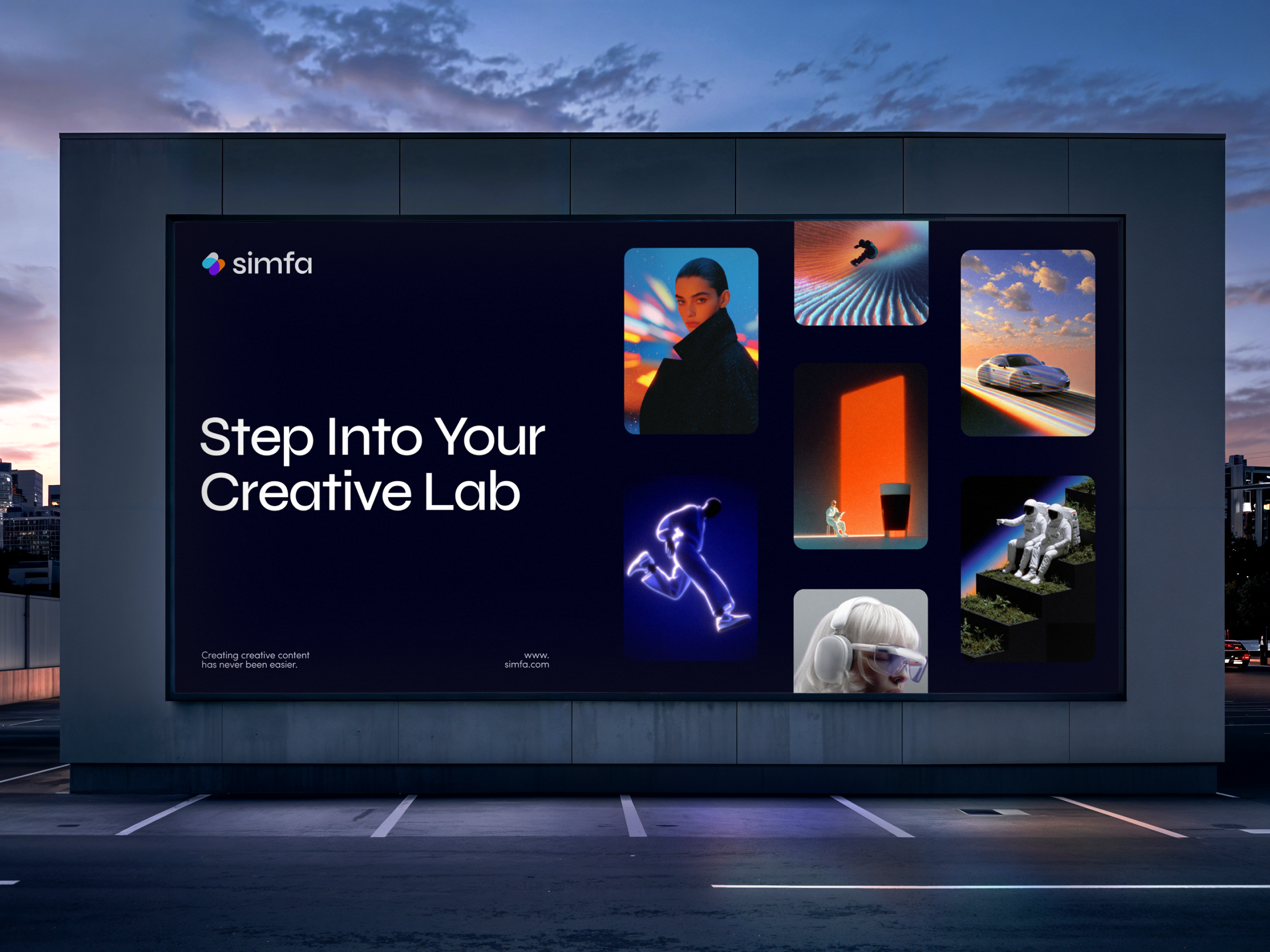 Simfa — Creator AI Toolkit ai ai tool assets for creator creative branding creative lab creative tool creativity creators dark branding futuristic branding generative ai tool identity image generator imagery modern branding saas vibrant video generator