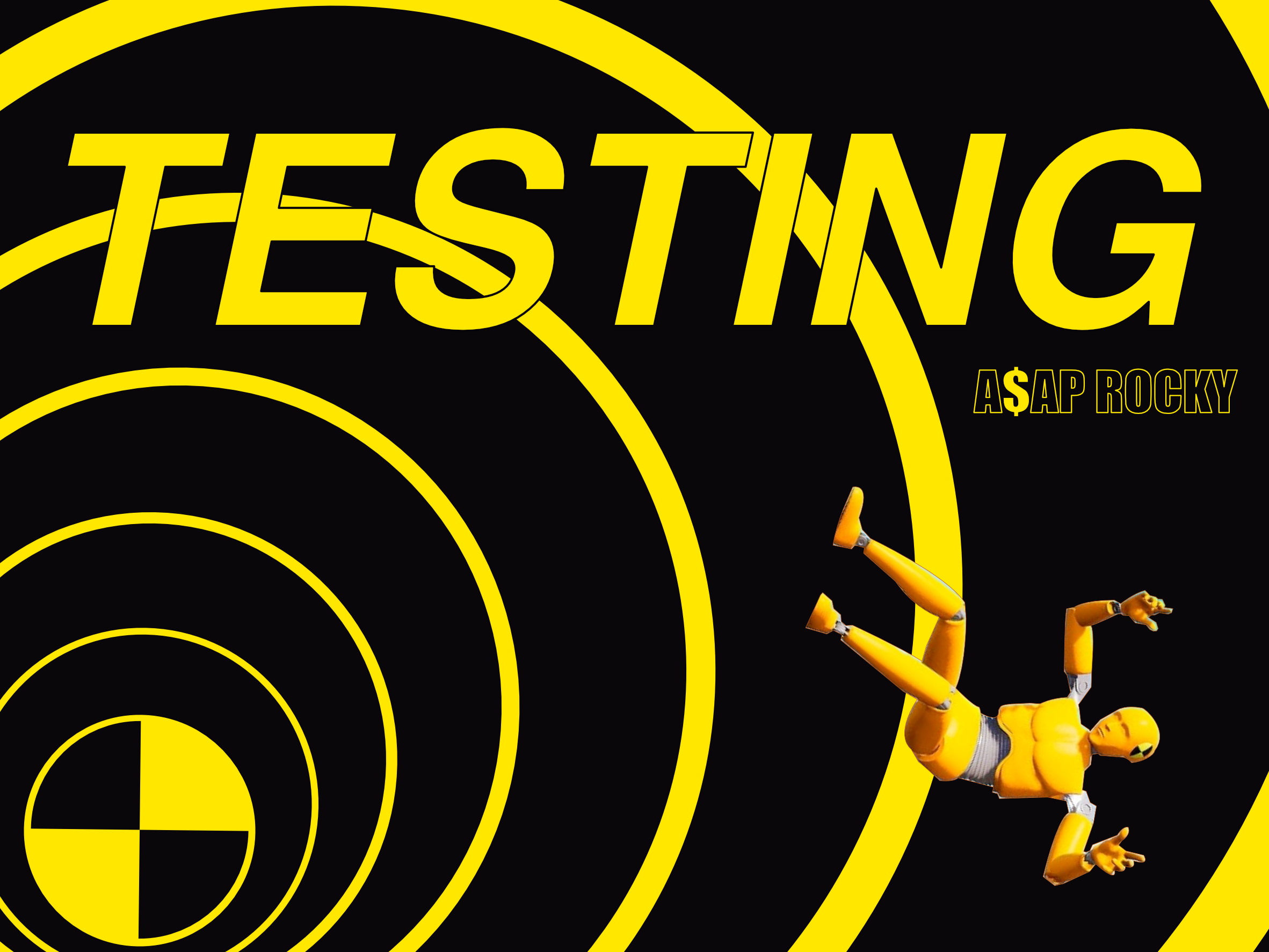 Album poster concept - A$AP Rocky, TESTING v3 album design asap rocky black circles concentric design graphic design minimalist poster design test dummy yellow