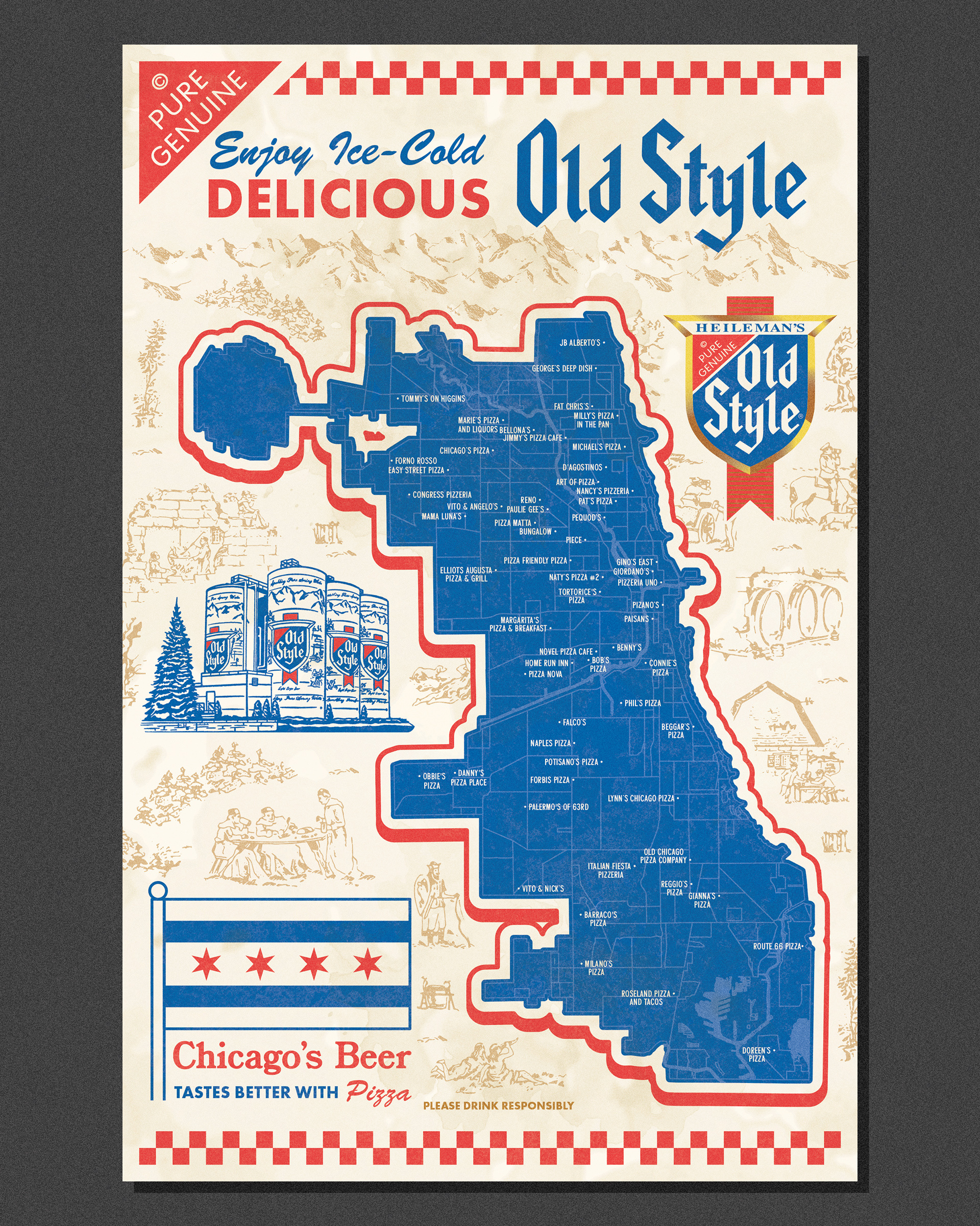 Old Style - Pizza Map beer chicago map old style old style beer pizza pizza box