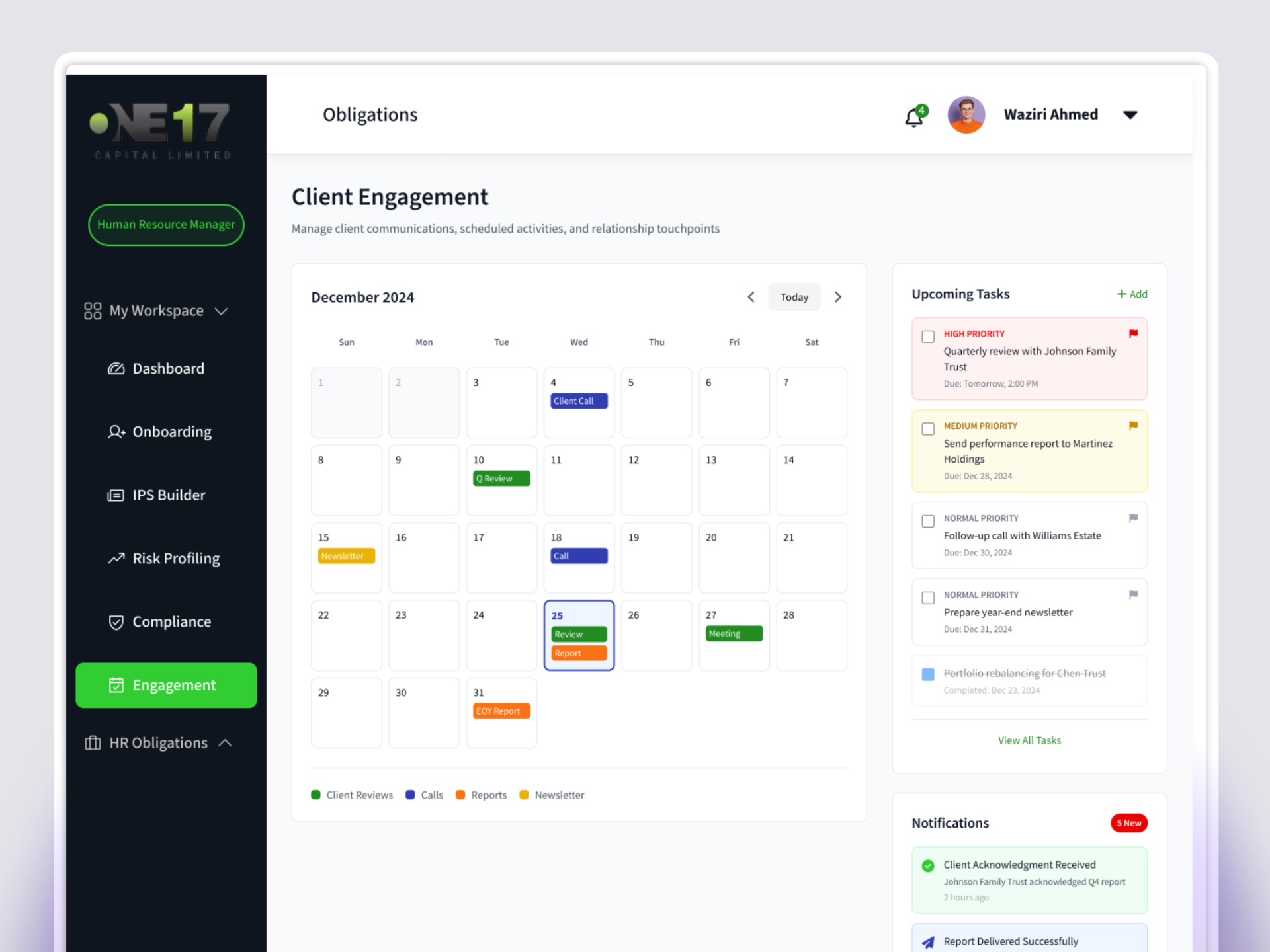 ONE17 Capital — Investment Policy Statement Dashboard admin dashboard admin panel analytics app business analytics chart clean ui dashboard graphic design history interaction minimal saas sidebar ui ux web web app website