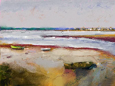 River art digital illustration landscape oil painting texture