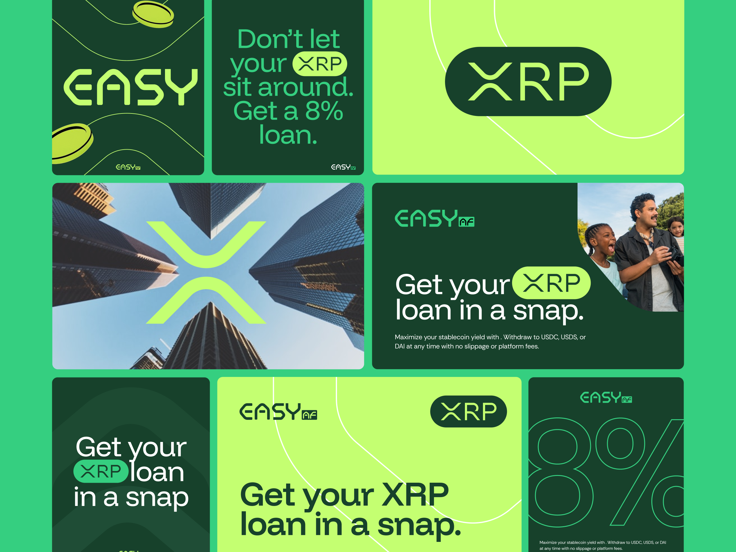 Easy brand agency blockchain borrow brand branding collateral crypto easy ledger lend loan logo pitchdeck slides social team unfold xrp xrpl