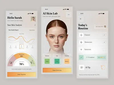 AI Skincare Mobile App - Smart Beauty & Personalized Care ai ai app ai assistant ai skincare app app design beauty app beauty tech ebeauty app health app mobile self care app skin analysis skin tracking skincare app ui wellbeing
