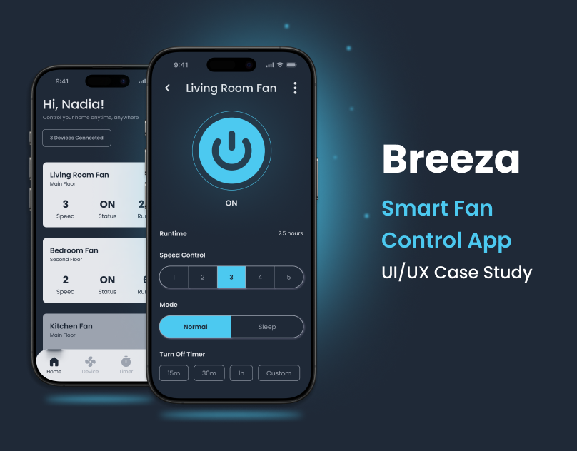 Breeza – Smart Fan Control App app design dashboard figma mobile app smart home ui ux whimsical