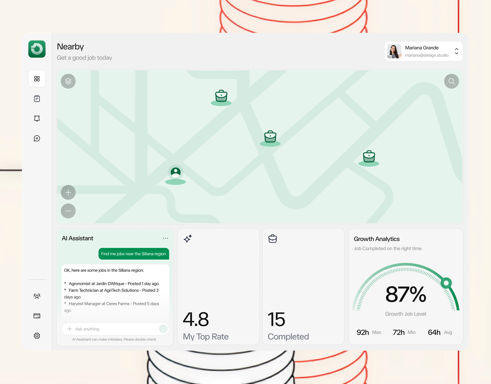 Job Nearby - Dashboard Find Job ai assistant dashboard design findjob growth landingpage typography ui ux website