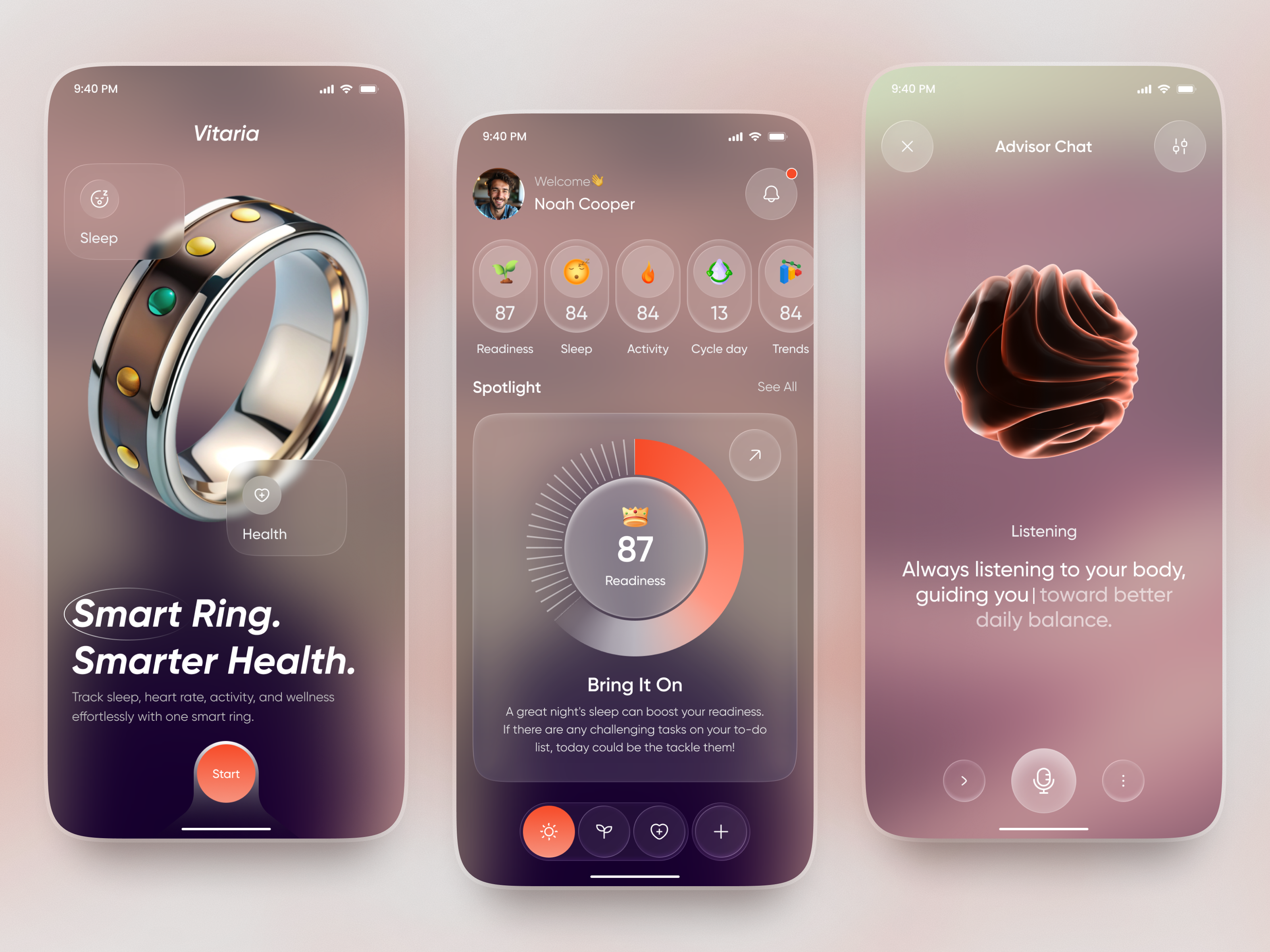 Smart Ring App UI — AI Health & Wellness Tracker Mobile Design