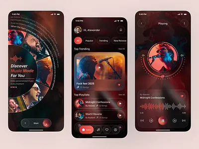 Music Streaming Mobile App | Modern Player, Playlist & Audio UI app audio app design entertainment app glassmorphism music music app music player music ui player ui playlist ui streaming app ui web