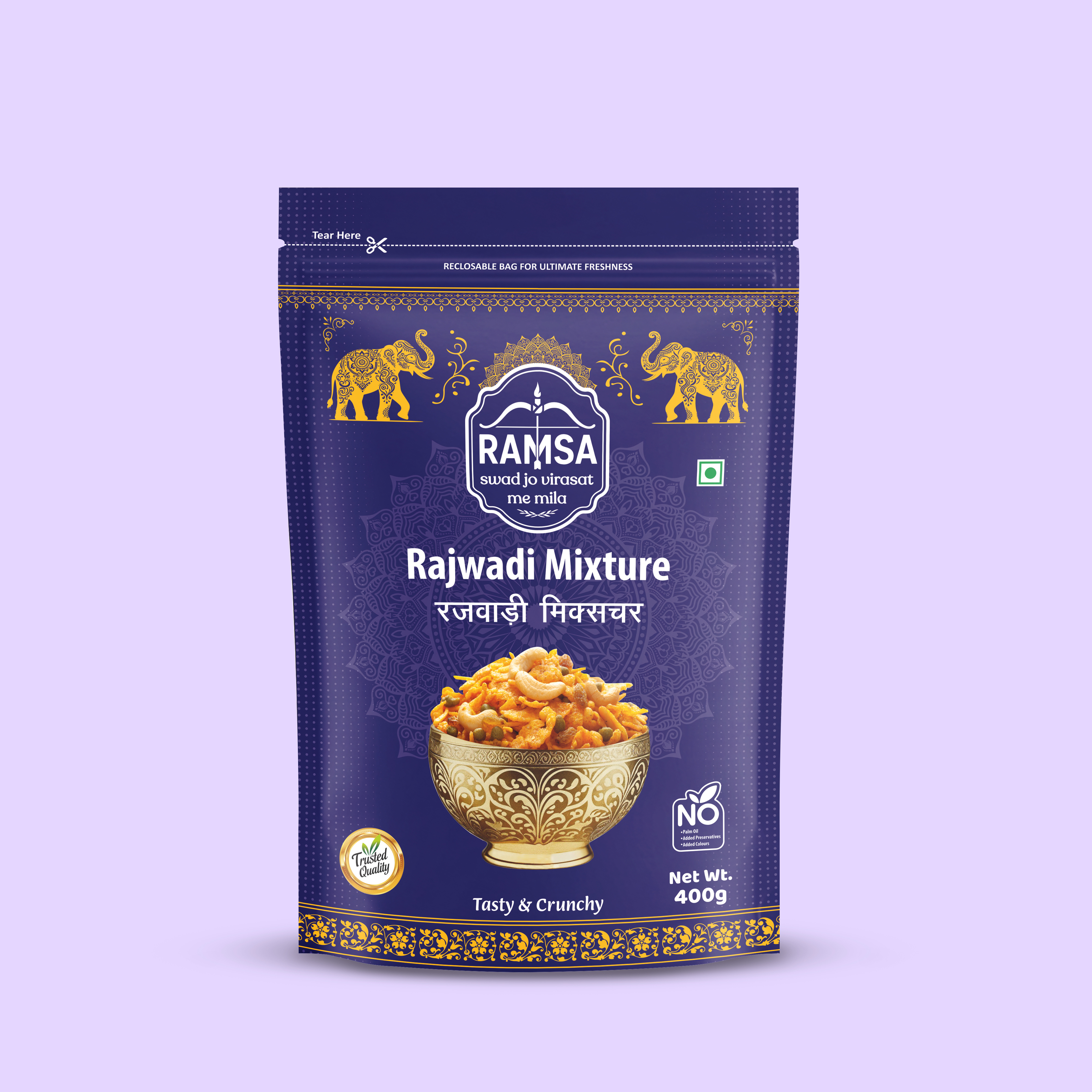 Ramsa Rajwadi Mixture Namkeen Pouch Design bikaji namkeen bikanari namkeen bikaneri mixture namkeen box design label design logo design mockup namkeen namkeen branding namkeen packaging namkeen pouch design pouch design