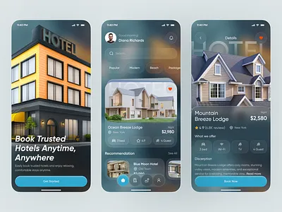 Next-Gen Hotel Booking App |Clean & Premium Travel App UI app booking app booking system design glassmorphism hotel app hotel booking ui hotel reservation luxury hotel luxury ui travel app travel booking travel ui ui web