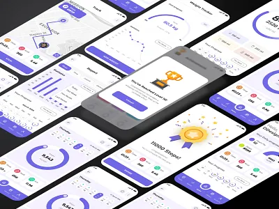 Fitness Tracker App UI Kit – Step Counter, Health Dashboard activitytracker appui cleanui dashboardui figma fitnessapp fitnessui healthapp healthdashboard healthtech minimal mobileappdesign modern stepcounter uidesign uikit uiux uxdesign wellness workoutapp