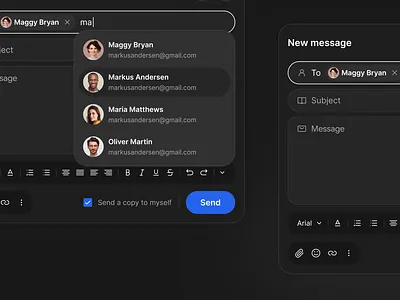 Email creation input UI dark design email product ui ux