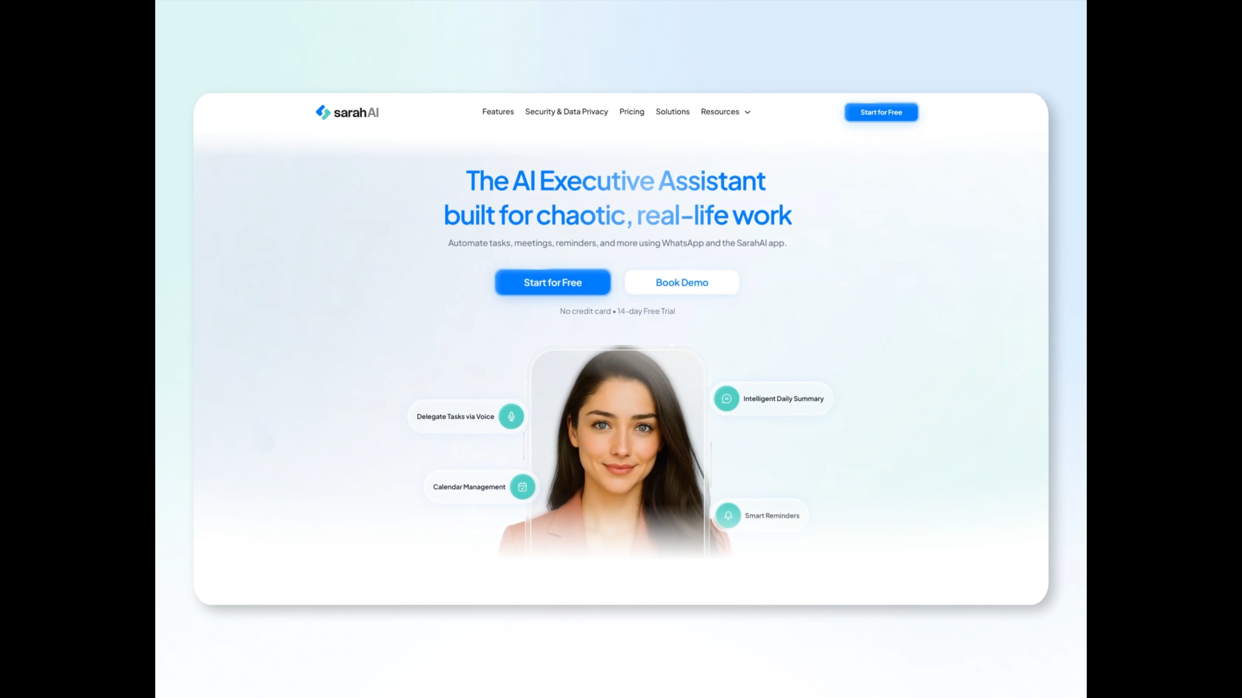 SarahAI Smart AI Workspace Landing Page clean landingpage motion graphics ui ux webdesign webflow