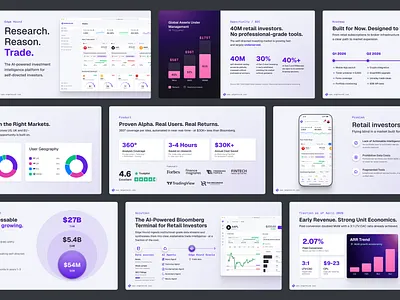Pitch Deck design fro Edge Hound ai app deck figma slides fintech app investing app investor pitch investor presentation pitch deck retail investor saas app sales deck slide deck startup slide deck stock market trading app