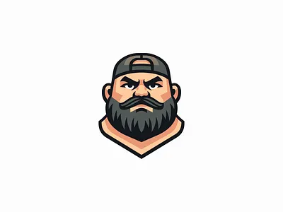 Tough Bearded Man Logo barber beard branding cap design icon identity illustration logo man mark masculine moustache portrait sports streetwear symbol tough vector