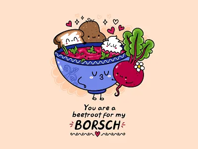 Cute Borsch card beetroot borsch borshch card cartoon character cute day illustration kawaii kitchen kyiv love poster raomantic soup sweet ukraine ukrainian valentine