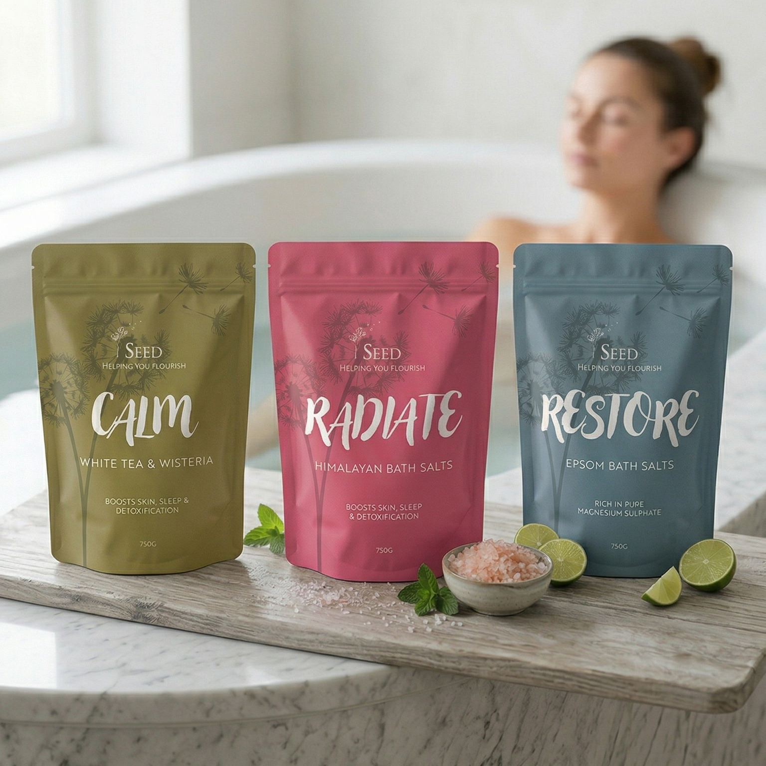 Seed Wellness - Bath Salts Packaging Design bathsalts brandidentity branding cleandesign creativepackaging designinspiration designstudio fmcgdesign graphicdesign labeldesign luxurypackaging minimaldesign modernbranding packagingdesign productdesign skincarepackaging typographydesign ukdesign visualidentity wellnessbrand