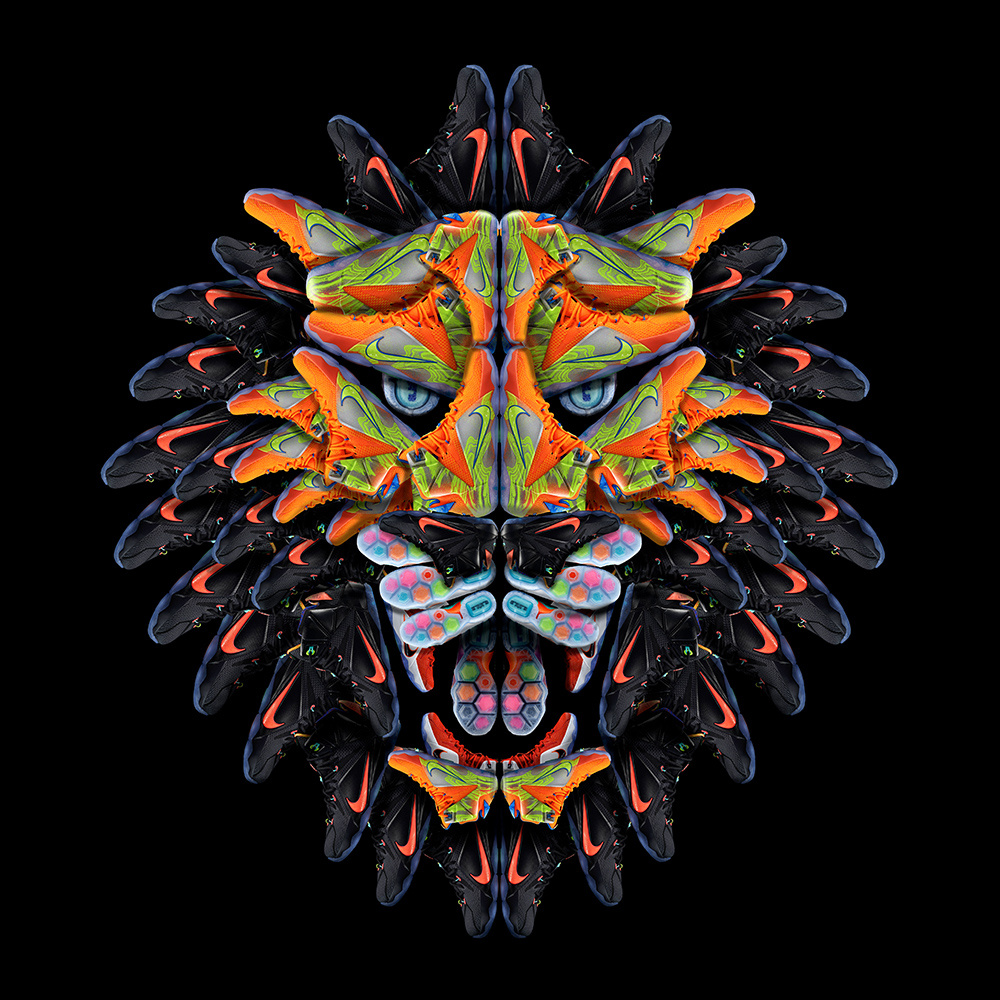 NIKE LEBRON 12 - LION HEAD 3d art collage digital goat head illustration lebron james lion mvp nike photoshop portrait shoe sneaker sports swoosh