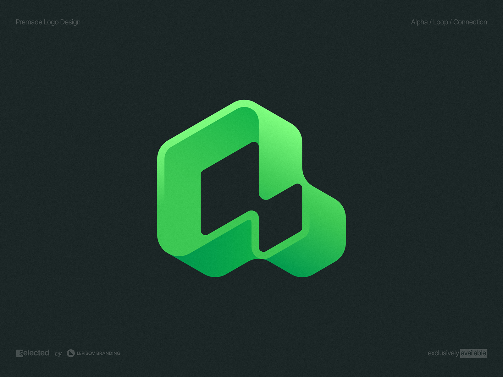 Alpha + Loop + Connection Premade Logo 3d ai alpha arrow blockchain branding connection crypto cube fintech for sale gradient icon identity isometry lepisov logo loop premade tech