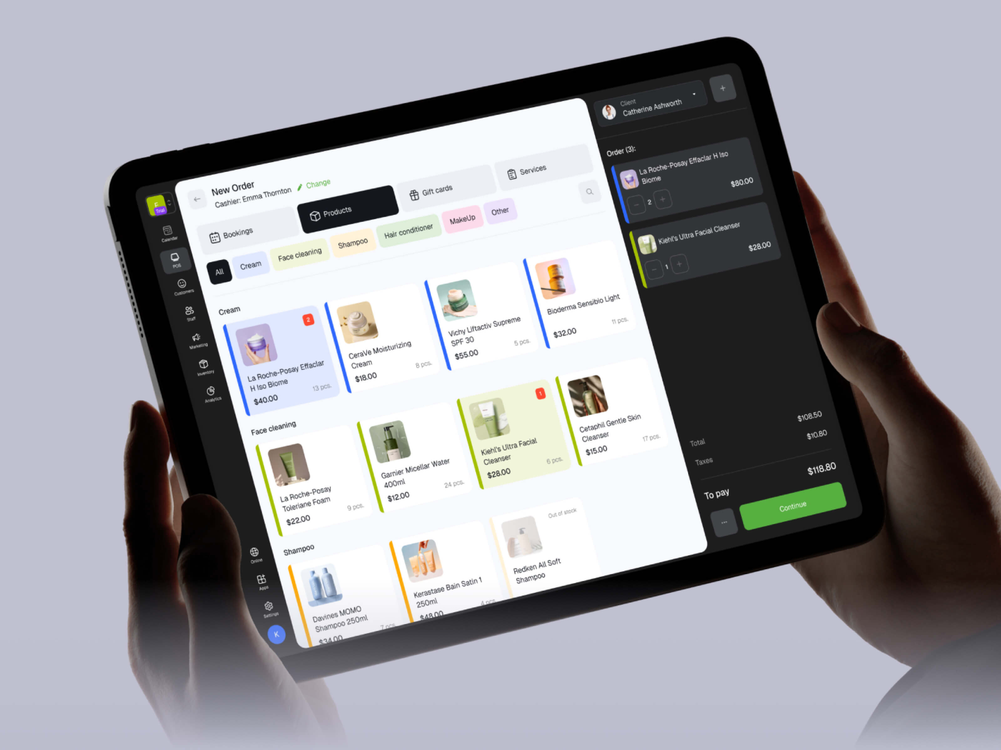 POS system - New Order Flow admin ui b2b saas beauty industry booking system checkout flow crm dashboard gift cards point of sale pos product design saas salon software scheduling service business tablet ui ui design ux design web app