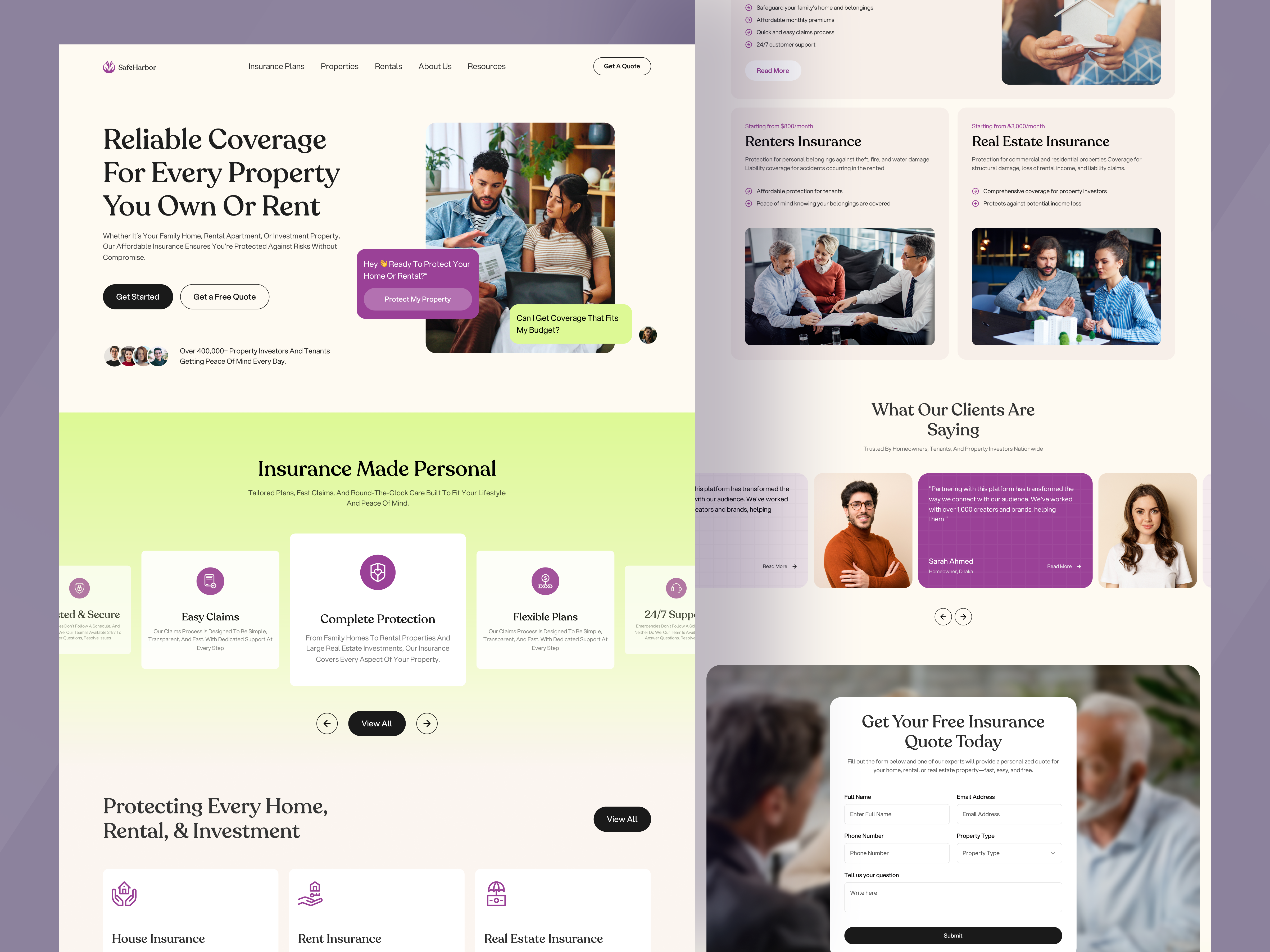 Insurance Website family insurance home page insurance landing page landing page design modern ui property insurance rental insurance rental website uiux ux web ui website design