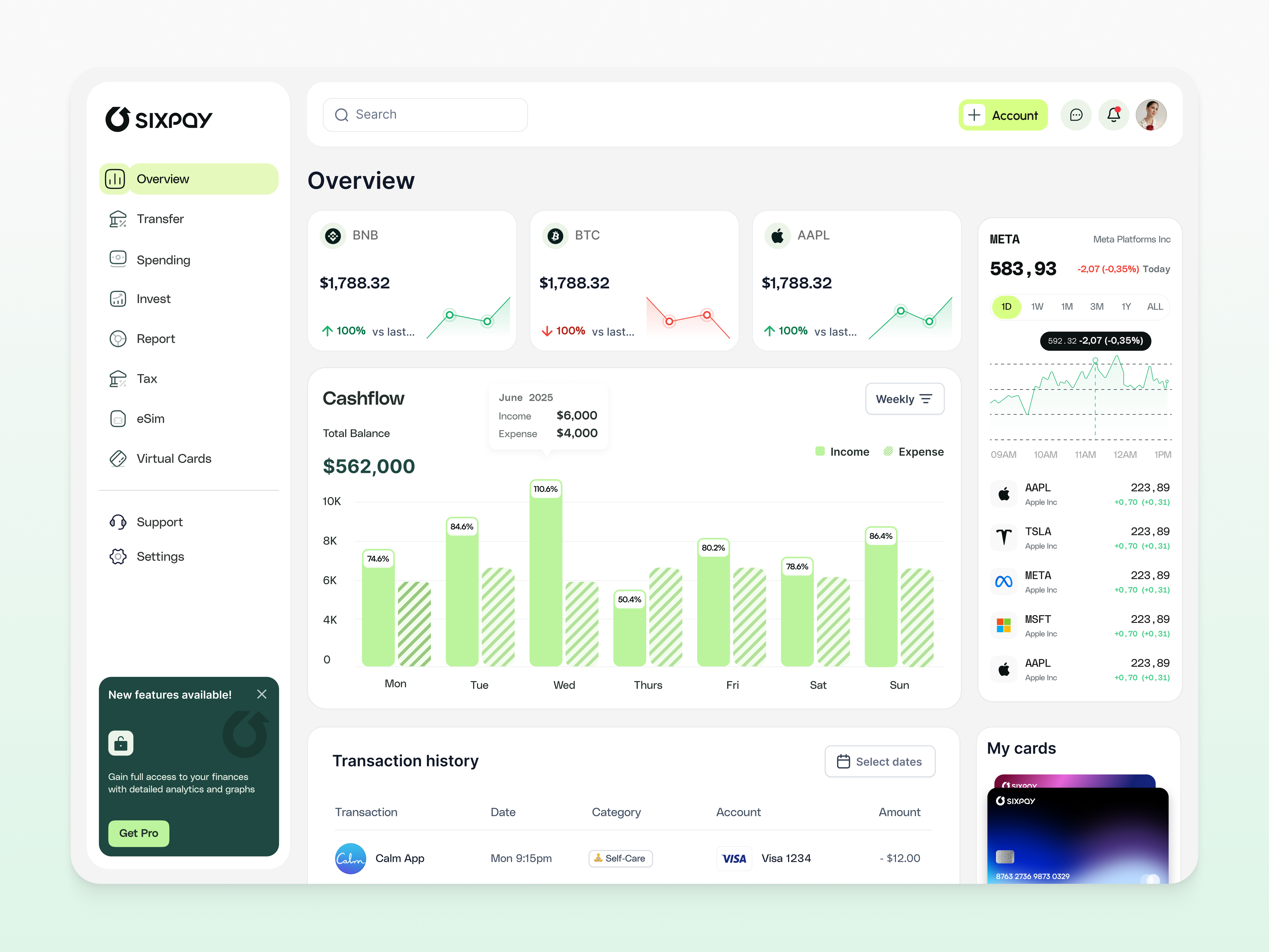 Example of Sixpay Fintech Dashboard UI UX Design