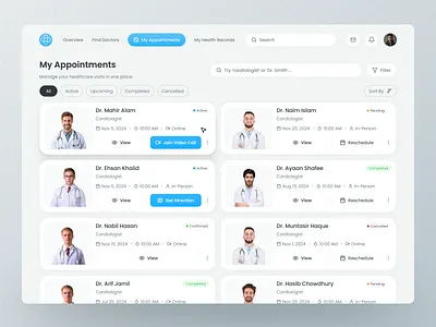 My Appointments – Healthcare Appointment Dashboard UI appointment dashboard appointment management appointment scheduling appointment tracking booking management clinic management doctor appointments ehr system healthcare app healthcare dashboard healthcare platform healthtech hospital system medical app medical dashboard my appointments patient dashboard saas dashboard telemedicine ux