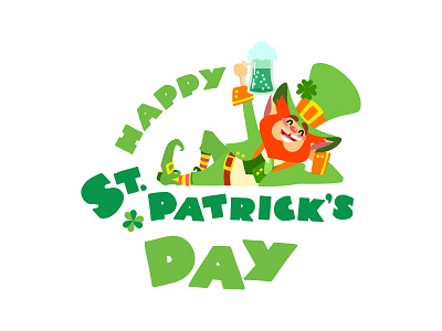 Happy St. Patrick's Day 2d beer card cartoon character drank drink fairy green greeting happy illustration ireland irish leprechaun party patrick st. patricks day vector wish