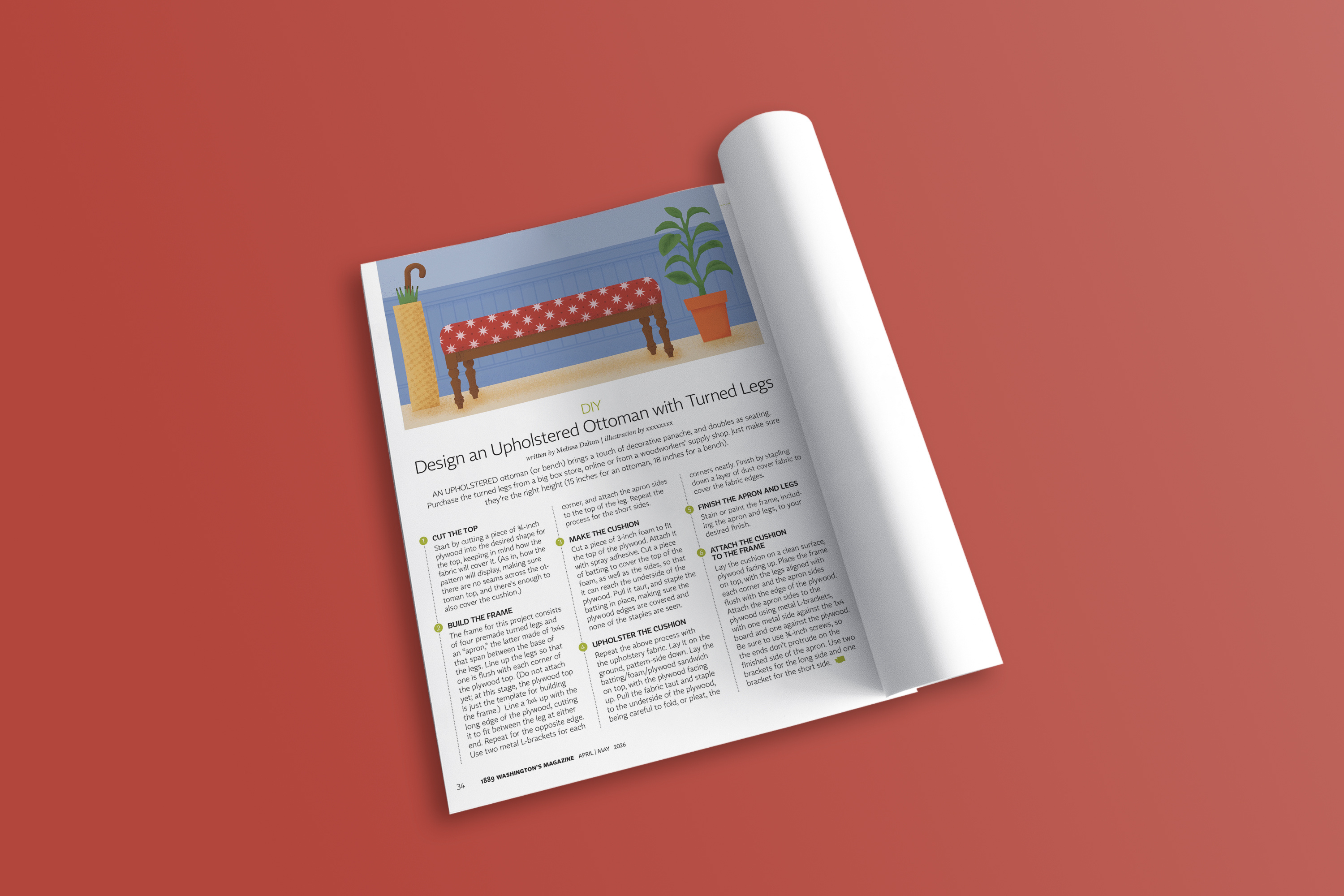 Editorial DIY Upholstered Ottoman Illustration colorful diy illustration editorial illustration furniture illustration illustration interior illustration magazine illustration ottoman illustration